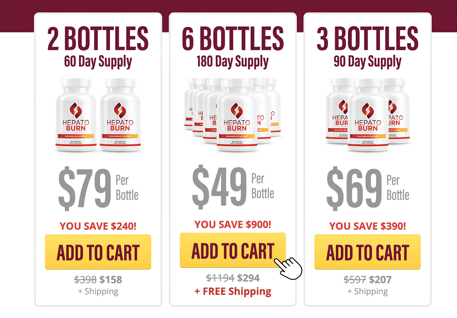 HepatoBurn pricing and discount offers table